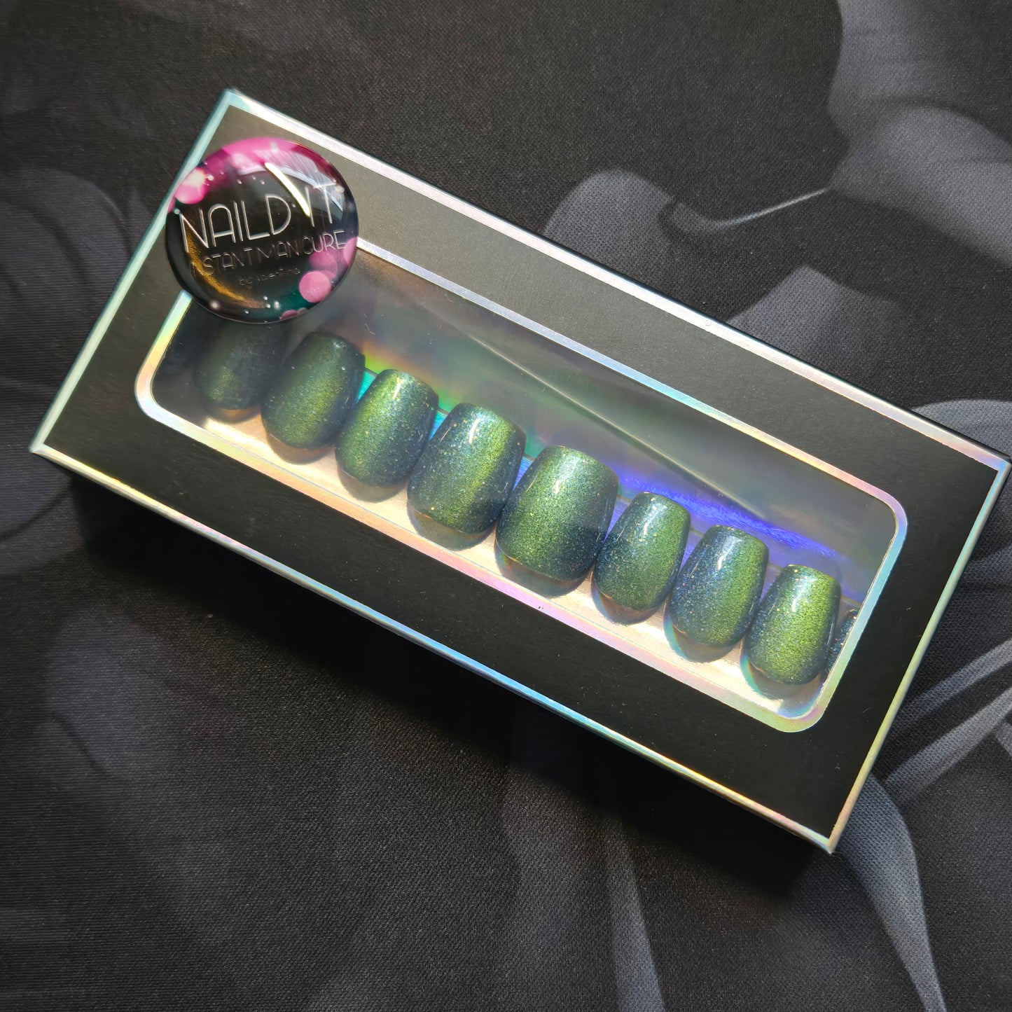 Press on Nails Galaxy Blue Green