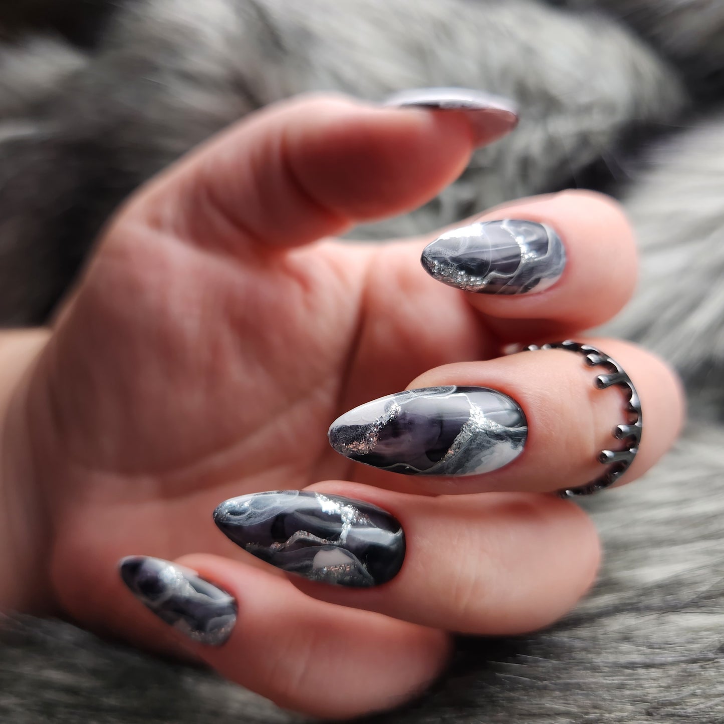 Press on Nails black Marble