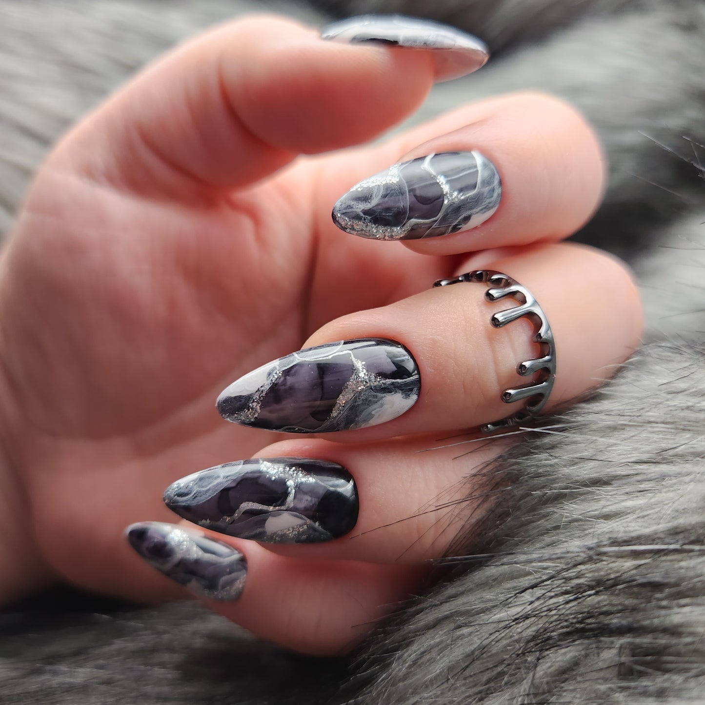 Press on Nails black Marble
