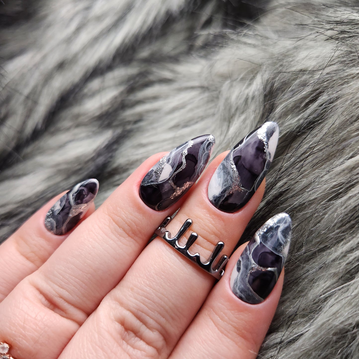 Press on Nails black Marble