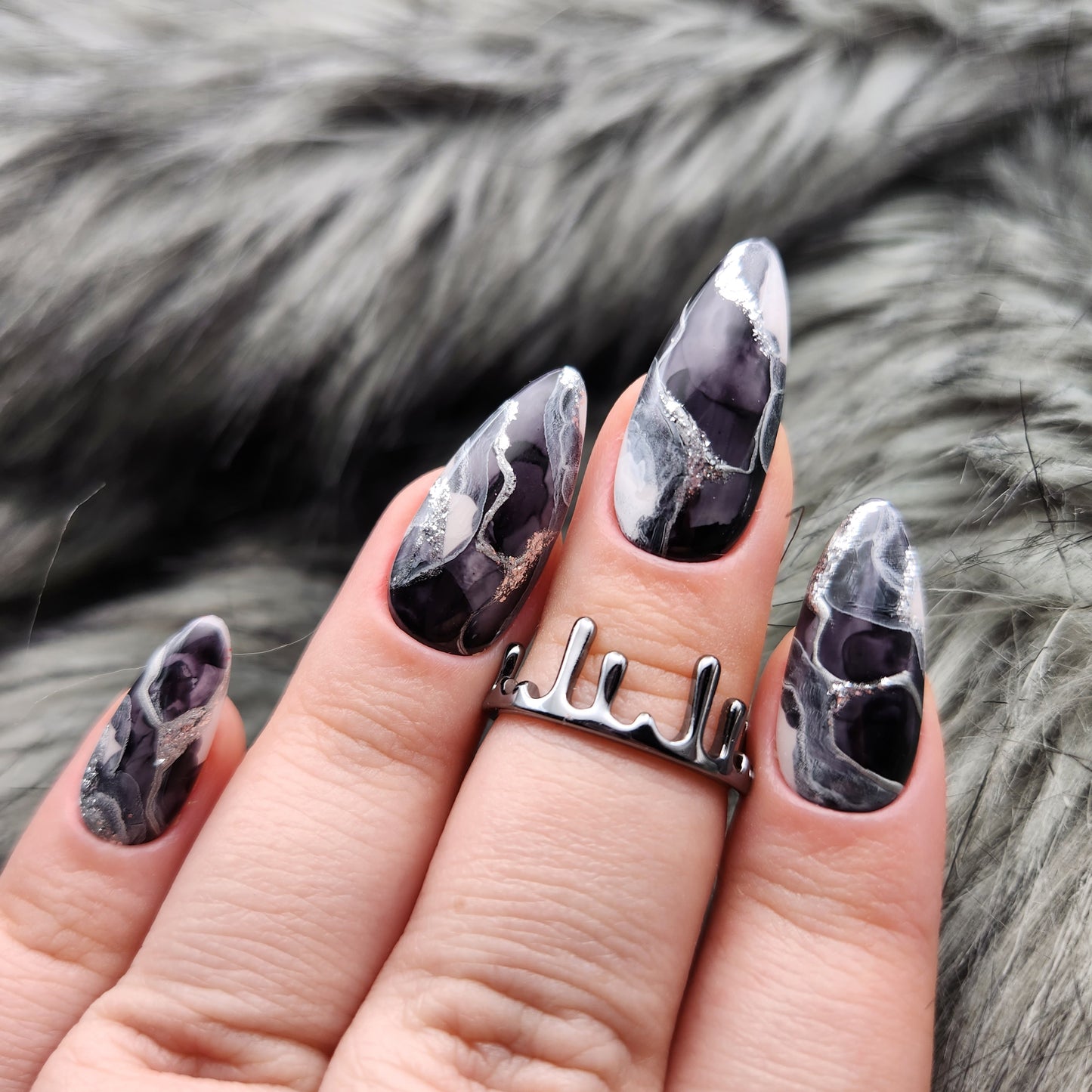 Press on Nails black Marble