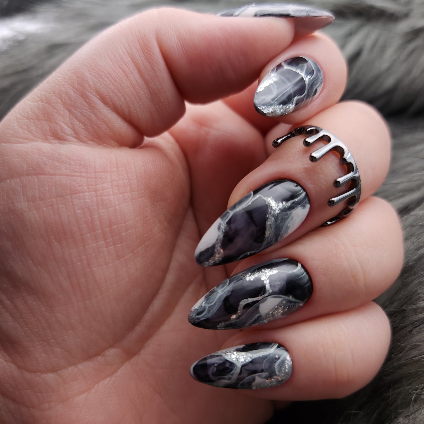 Press on Nails black Marble