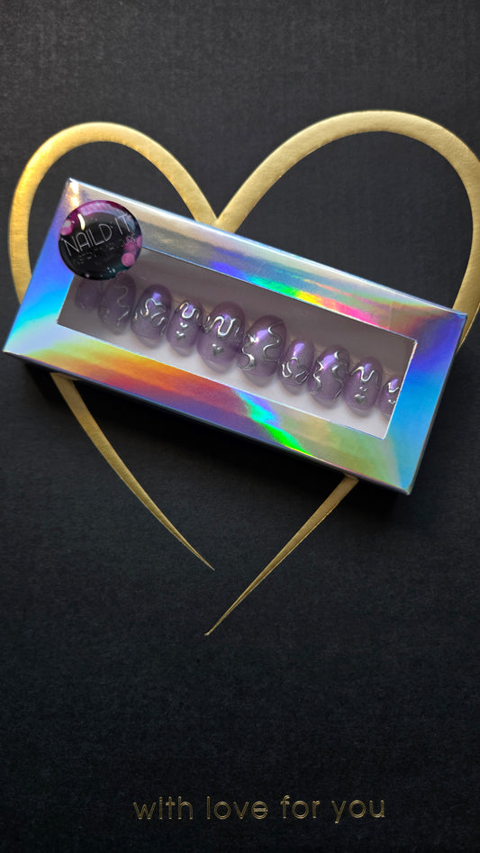 Press on Nails Cateye Aurora Metallic purple