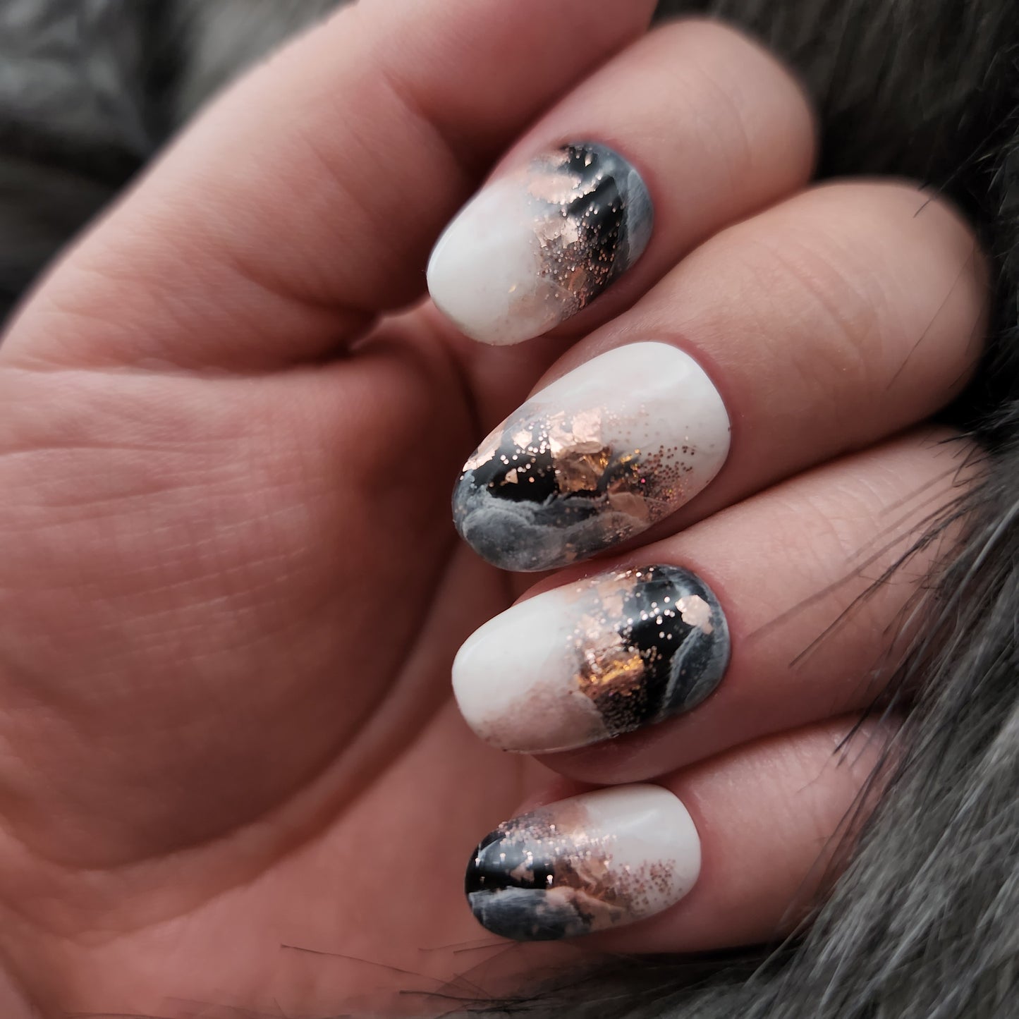 Press on Nails Black and White Marble