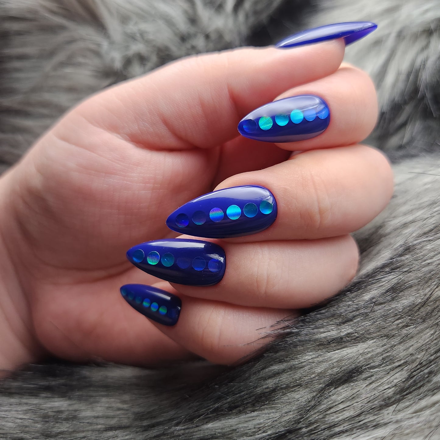 Press on Nails blaue Pailletten